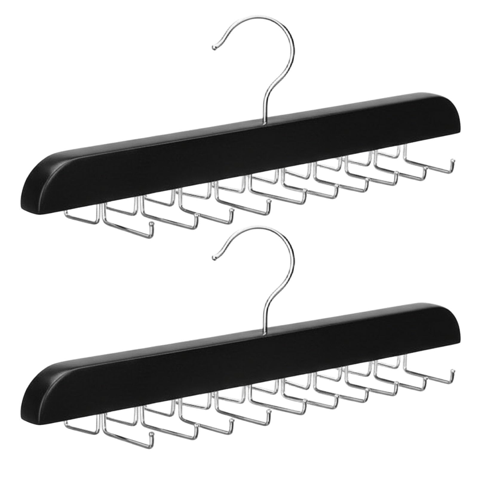 

Silver Style Wooden Tie Holds 20 Closet Rotation Set of & Hanger/Belt Hanger, Space-Saving, Ties, Organization, 360-Degree (Black, 2)
