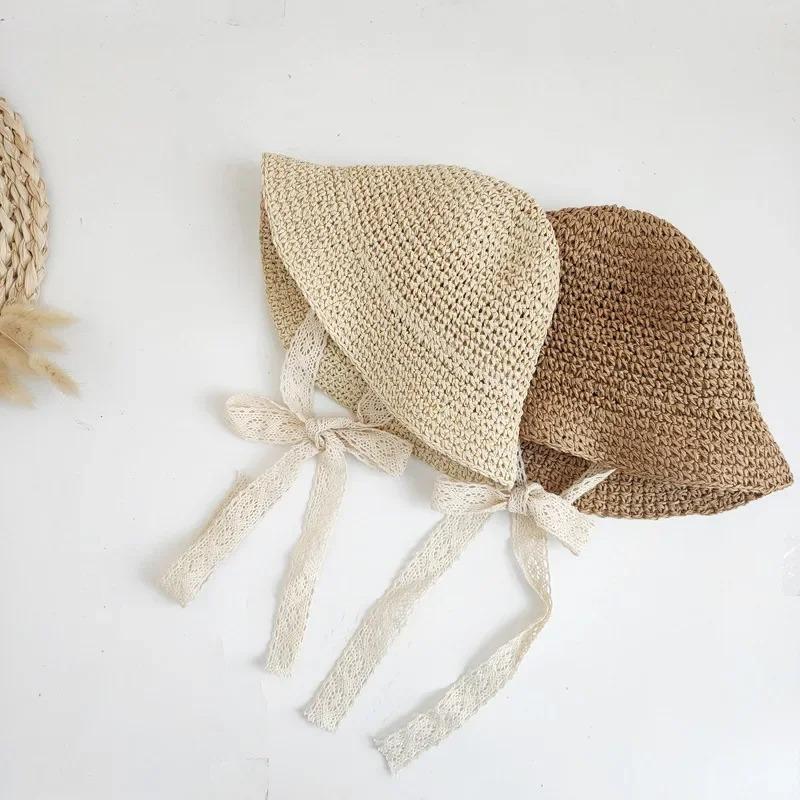 Fashion Lace Baby Hat Summer Straw Bow Baby Girl Cap Beach Children Panama Hat Princess Baby Hats And Caps For Kids 1Pc