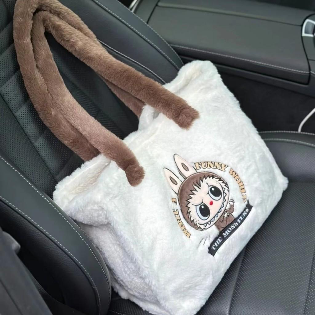 Adorable Plush Tote Bag For Women Large Capacity Cute Shoulder Bag In White