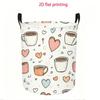 1pc, 2D Flat Laundry Basket, White Background Coffee Cup Heart-shaped Simple and Gentle Literary Pattern, Foldable for Convenient Storage of Large Cap