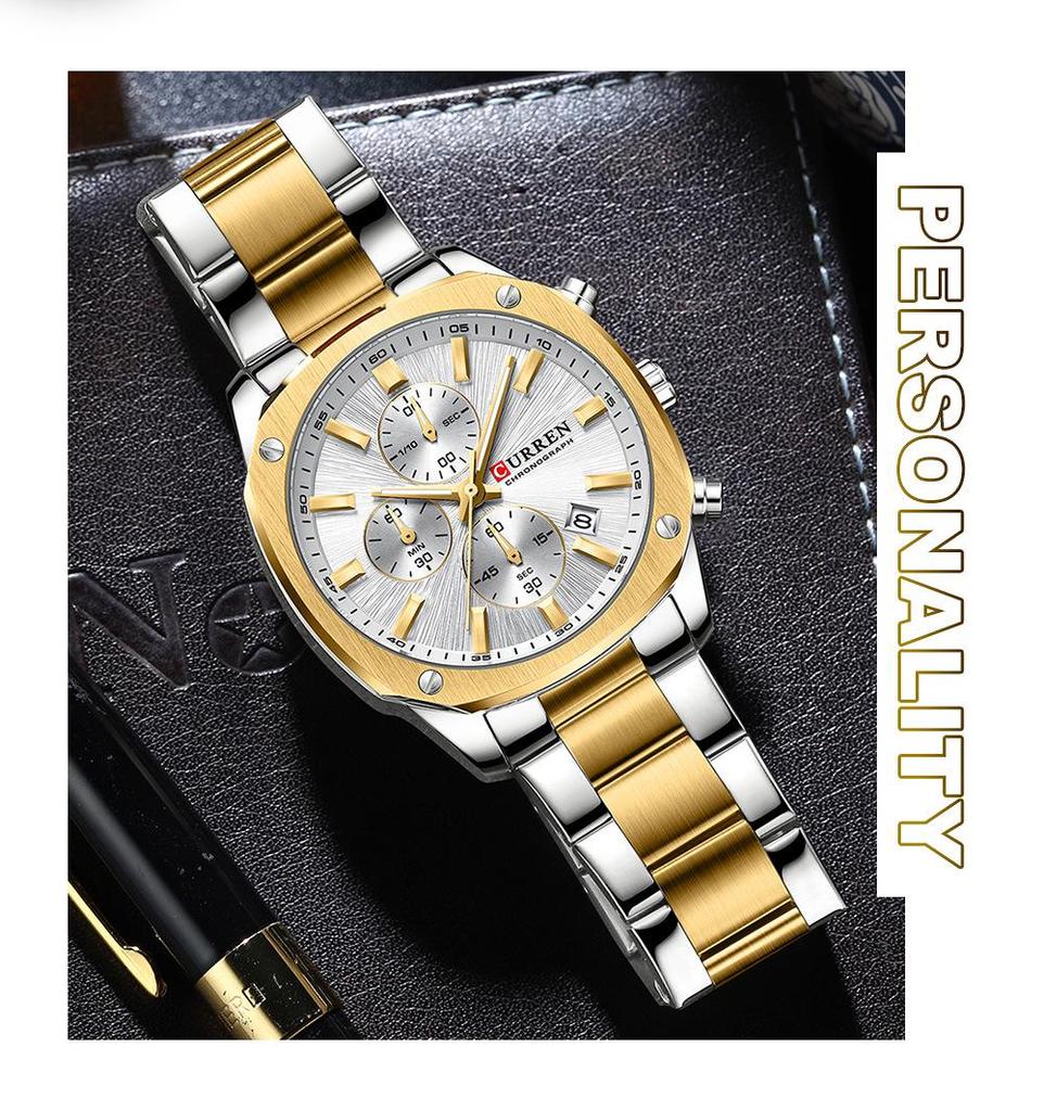 CURREN 8490 Men's Square Multifunctional Waterproof Wristwatch with Calendar Feature