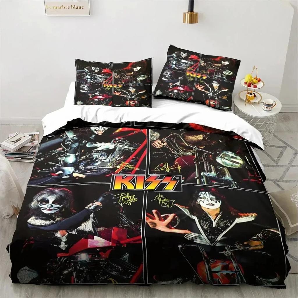3D tlač Rock Band KISS Band Posteľná súprava Obliečka na posteľ Súprava na prikrývku Obliečka na vankúš Obliečka na posteľ King Queen Size Boys Obliečky pre dospelých