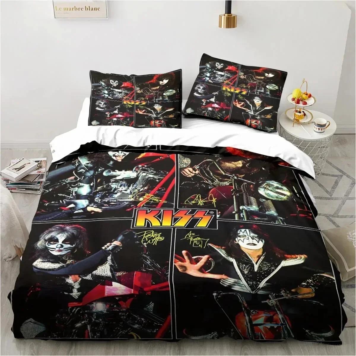 

3D-принт Rock Band KISS Band Комплект постільної білизни Підодіяльник Постільний комплект Підодіяльник Наволочка Підодіяльник king Queen Size Постільна білизна для дорослих хлопчиків US Queen 228x228cm