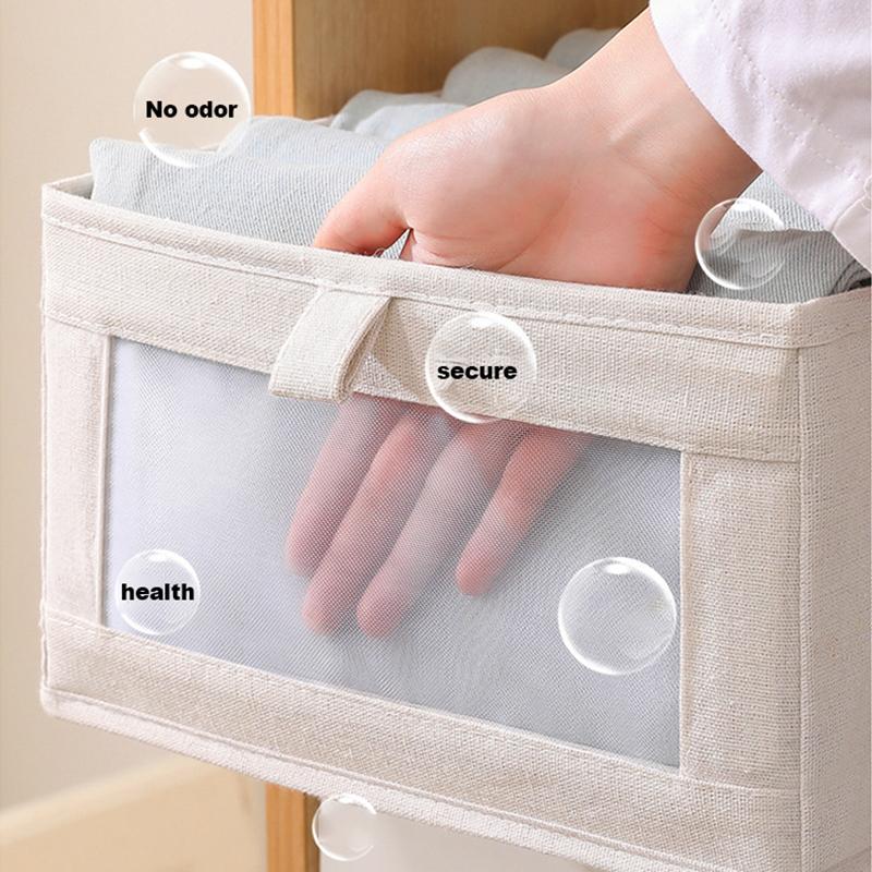 

Size L Storage Box Oxford Cloth Foldable Clothes Organizer with Clear Window Beige