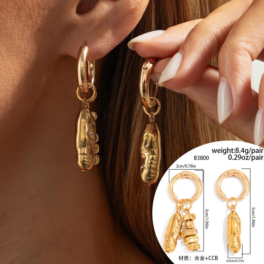Sweet And Cool Ccb Beaded Love Pendant, Ear Buckle Earrings, Simple Metal Chain Fringed Earrings.