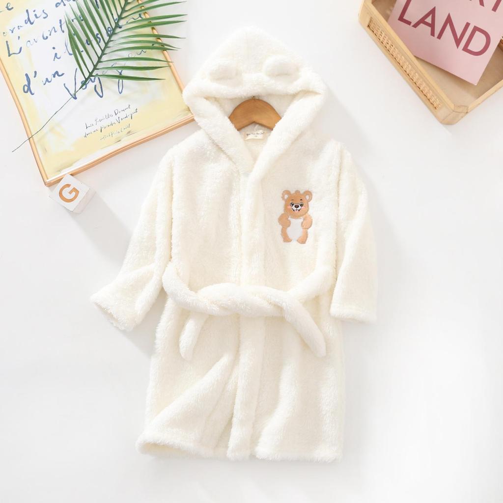 Children's Plush Cartoon Bathrobe - Boys' & Girls' Double-Sided Fleece Pajamas for Autumn/Winter
