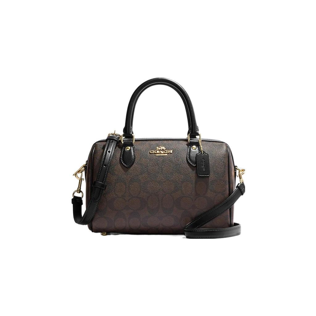 Coach Rowan 25 Classic Monogram Zip Closure Canvas And Leather Boston Bag Women Shoulder Bag Brown CH280-IMAA8