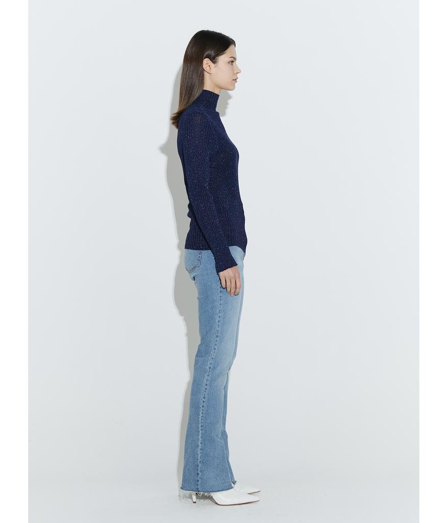 Chaenyuyog V Unbalanced Knit Top [Blue]
