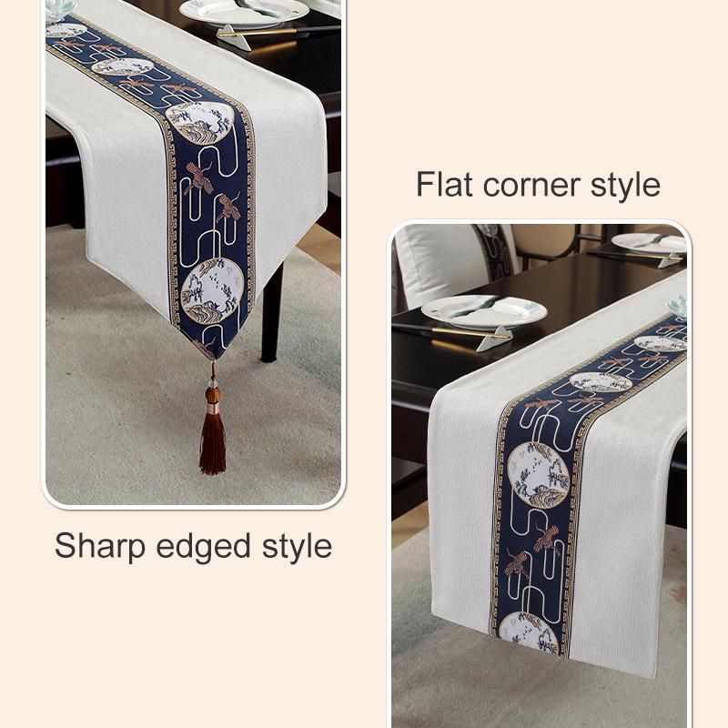 1Pc Table Runner Long Tassels Traditional Chinese Style Wide Tea Room Table Flags Tablecloth