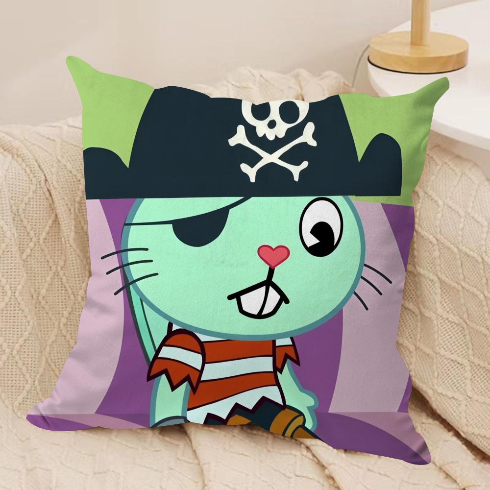 Anime Happy Tree Friends Cushion Cover Silky Short Plush DoubleSided Printed Pillow Case for Sofa All Seasons Home Decor Gift