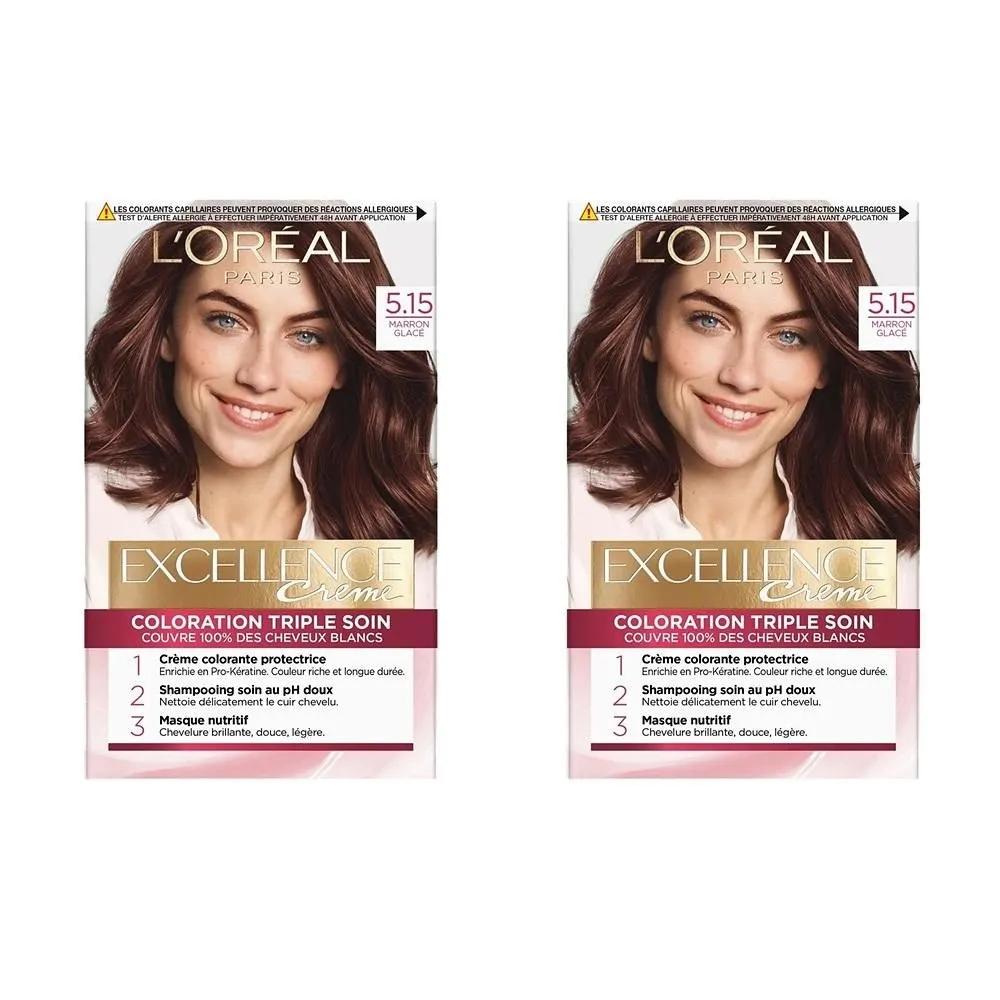 L Oréal Excellence Стойкая крем-краска для волос, 2 упаковки, цвет 5.15 Ледяной коричневый, цвет 5.15 Ледяной коричневый EXCELLENCE