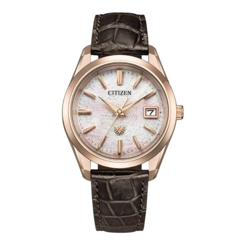 CITIZEN Eco-Drive Series 100 Meters Waterproof Solar Quartz Crocodile Leather Strap 38mm Unisex White Dial AQ4106-00A синий