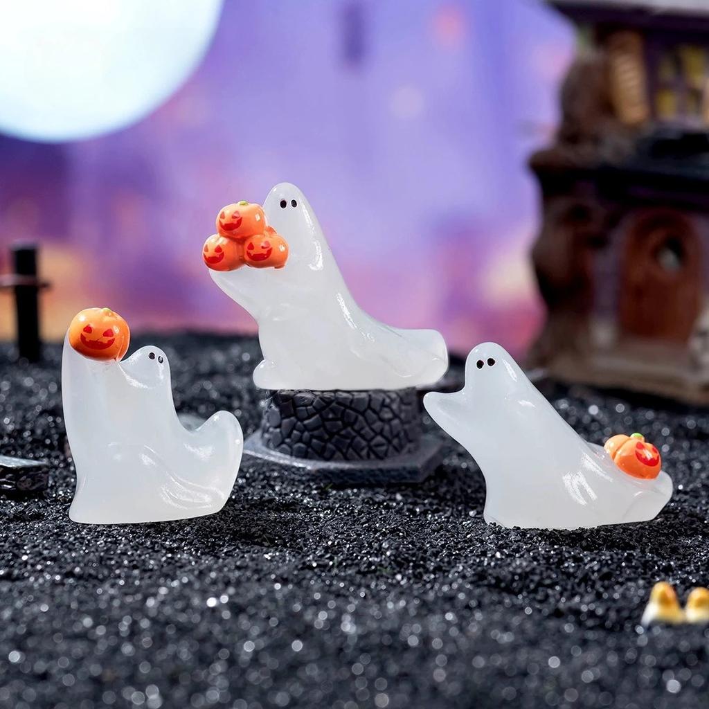 4Pcs Luminous Pumpkin Ghost Doll Mini Figures Fish Tank Decor Glow In Dark Figure Garden Micro Flower Potted Landscape Ornament