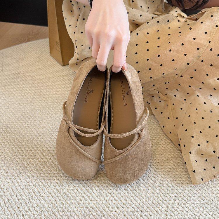 [Youshilai] Round head retro soft-soled single shoes for women in the spring of 2025, the new shallow mouth flat bottom lazy person pedal