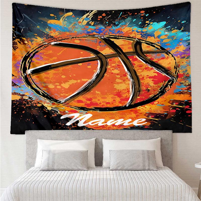 Custom Name basketball Print Tapestry, Backdrop, Easy Setup, Ideal for Bedroom, Office & Living Room, with Aesthetic Wall Hanging Decor.