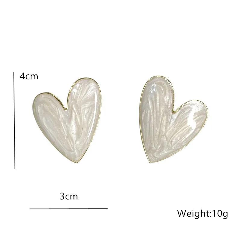 White Color Big Heart Stud Earrings for Women Girl Korean Love Drop Glaze Aesthetic Daily Life Minimalist Earring Jewelry