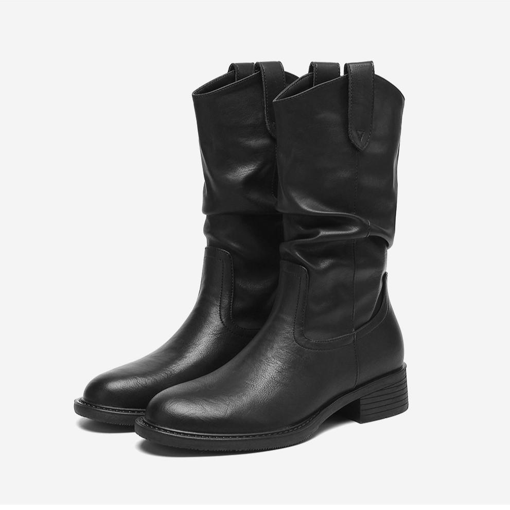 Boots women's new popular with skirt autumn brown Maillard stack boots western mid boots Martin boots