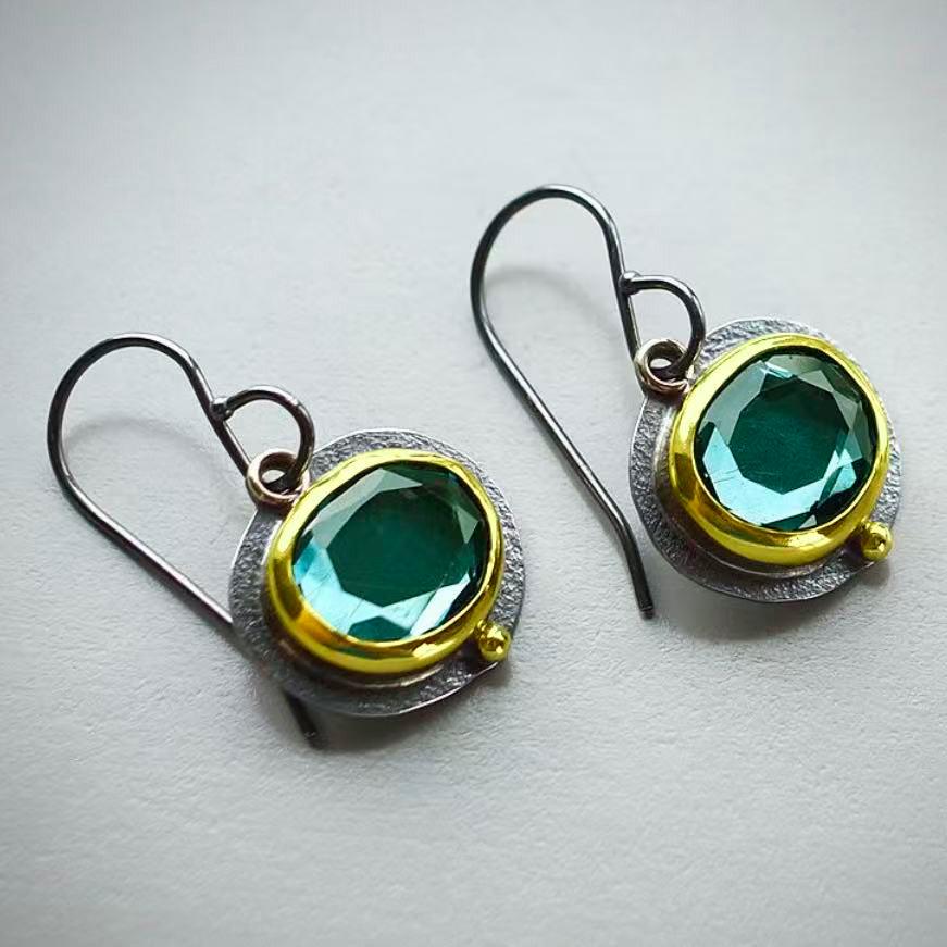 Eco-friendly Gunmetal Alloy Earrings with Blue Gemstone for Women