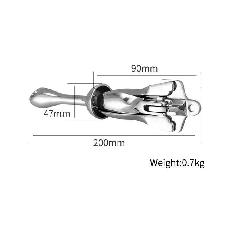 AndyMarine 316 Stainless Steel Folding Grapnel Boat Anchor Durable Boating Accessories 4 Claw Yacht Marine Accessories 0.7KG