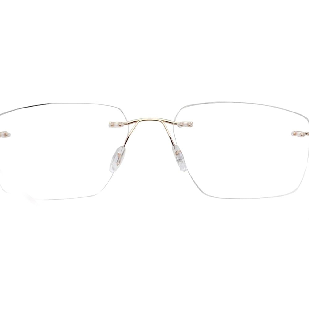 RSINC Rimless Light Weight Flexible Frame Eyeglass Spectacle for Men and Women  Ladies Sports Square Golden - Brown GSJ078 54-18-140 Golden OD
