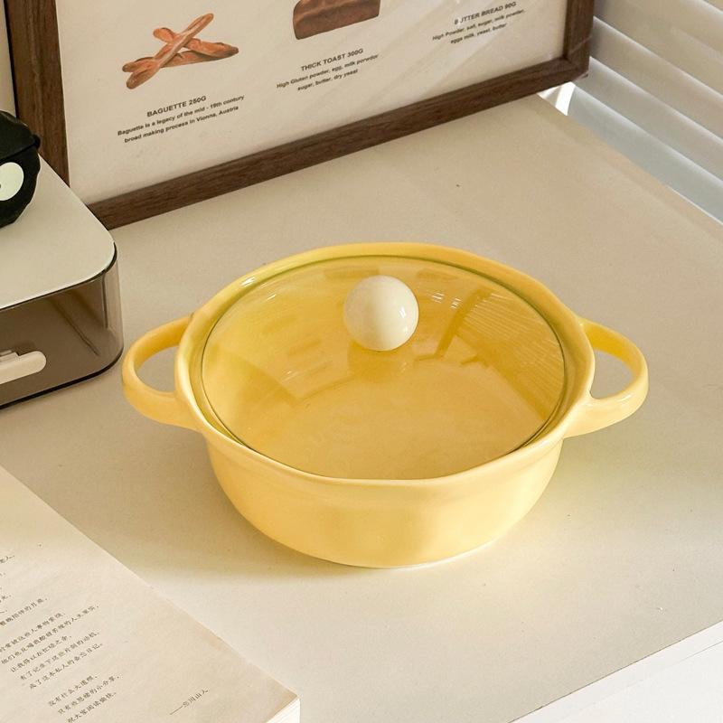 Cute high-value ceramic binaural instant noodle bowl with cover student dormitory instant noodle bowl personal special snail powder bowl