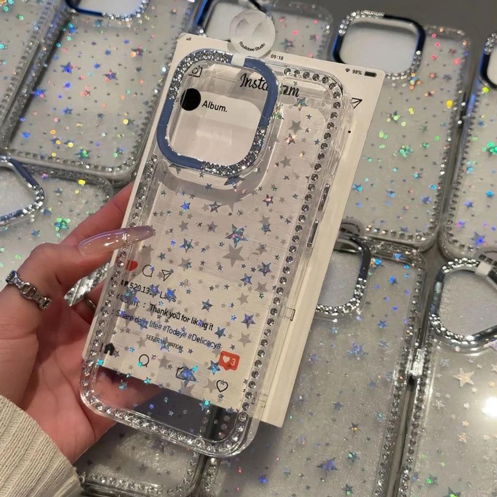 Laser Star Sparkling Diamond Case for Apple 17PROMAX New High-end Cartoon Cute Transparent Rhinestone Case