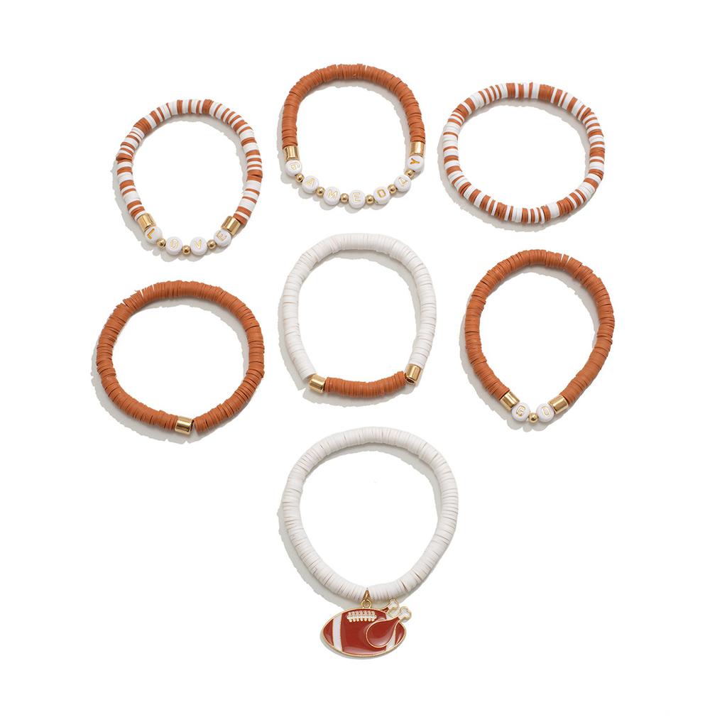 Accessories Super Bowl Alphabet Soft Pottery Beaded Bracelet, Fashion Rugby Pendant Bracelet Set Women