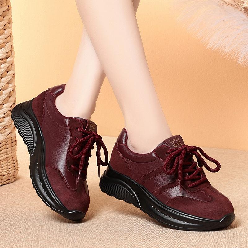 Fashion Thick Sole Comfortable Lace-Up Women In Spring Autumn New Retro Casual Fashion Sports Dad Shoes Mother Shoes Heightened Inside