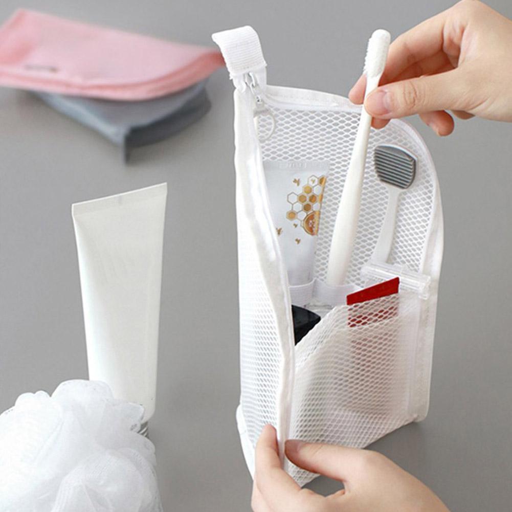 Standing Mesh Toiletry Bag, Portable Cosmetic Organizer for Travel, Waterproof Makeup Storage Pouch, Washable Travel Case