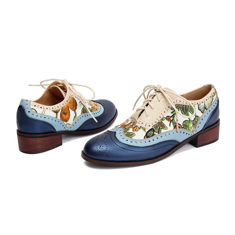 

Женские туфли-лодочки на низком каблуке, весна-лето, с гравировкой, в стиле ретро, в британском стиле, на толстом каблуке, цветные, большого размера, на шнуровке 34 синий