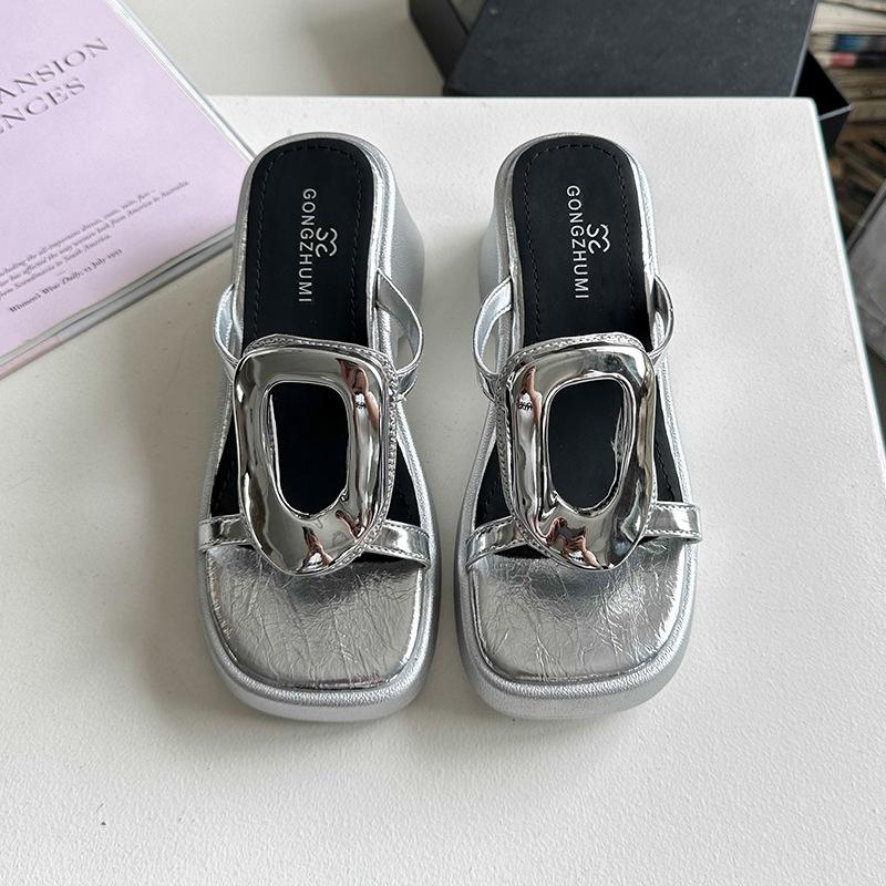 Summer Women's Slippers 2025 New Fashion Casual High-heeled Slippers Platform Luxury Wedge Heel High Slippers Sandalias De Mujer