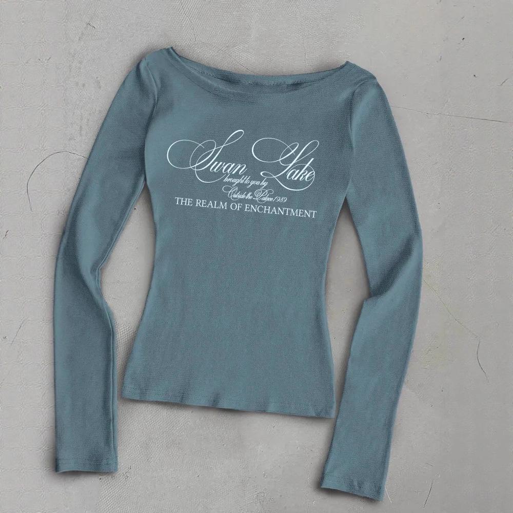 2026 Autumn/Winter Women's Y2K Off-Shoulder Slim-Fit Long-Sleeve Top