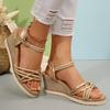 Fashion Women's Braided Corss Strap Wedge Sandals Summer Fashion Gold Platform Sandals Woman Lightweigh Non Slip Beach Sandalias Mujer