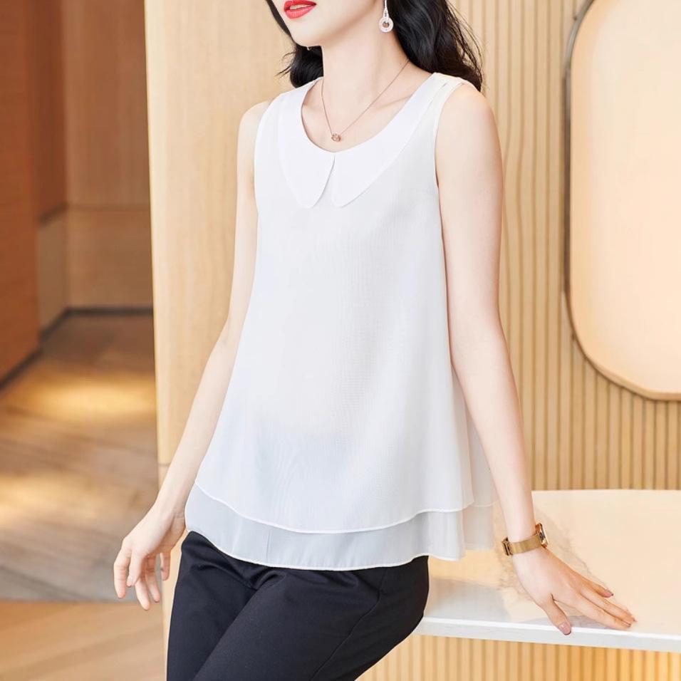 

Серый жилет с кукольным воротником и подтяжками для женщин, весенний новый дизайн, свободный шифоновый топ без рукавов 4XL