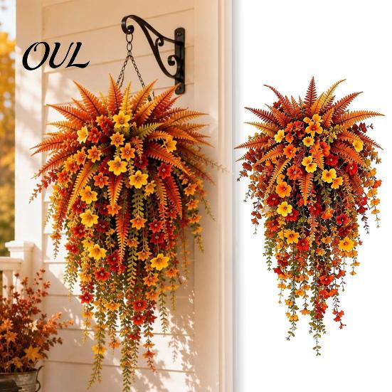 Weather Resistant Hanging Flower Basket Artificial Flowers for Outdoor Decor, Upside-down Faux Morning Glory Decorative Upside Down Flowers,