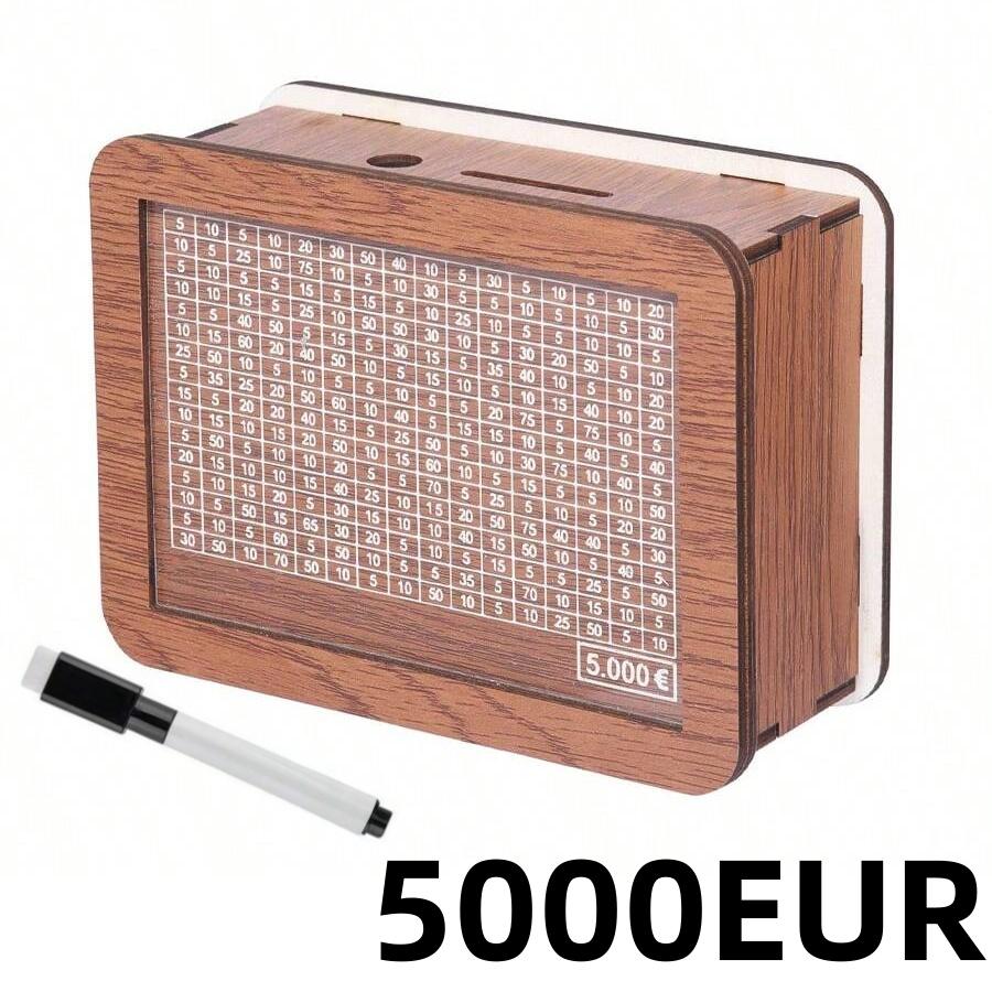 Creative Money Sacing Box Wooden Penny Bank with Marking Pen 1000-10000 Euros Christmas Gift for Kids Home Crafts Decoration