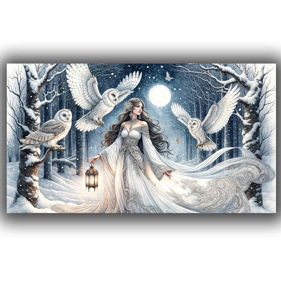 Snow Owl Forest Beauty Diamond Painting Large Size,Diy Full Square Round Diamond Mosaic Embroidery Jewelry Cross Stitch Home Art