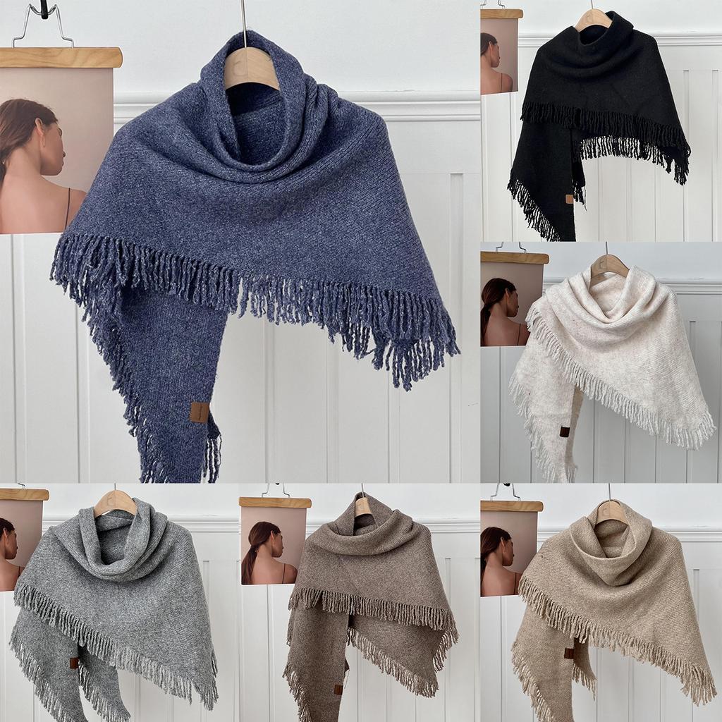 Women's Fashionable Wool Shawl, Women's High-end Sense, Fashionable And Versatile, Warm Scarf, Solid Color Tassel Knitted Scarf