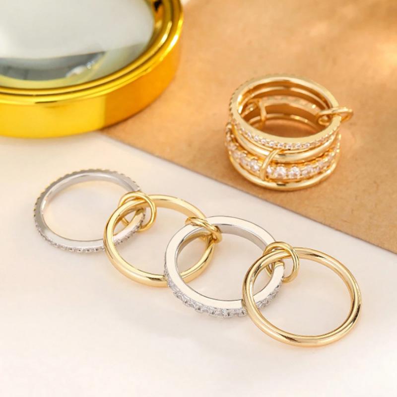 Stylish Bestseller: Two-Tone Interlocking 4-Ring Full Diamond Multi-Element Ring