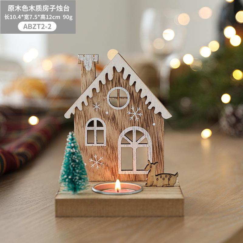 Christmas Candlestick Santa Claus Decoration Elk Nordic Style Creative Wooden House Desktop Candle Holder Decorative Ornaments