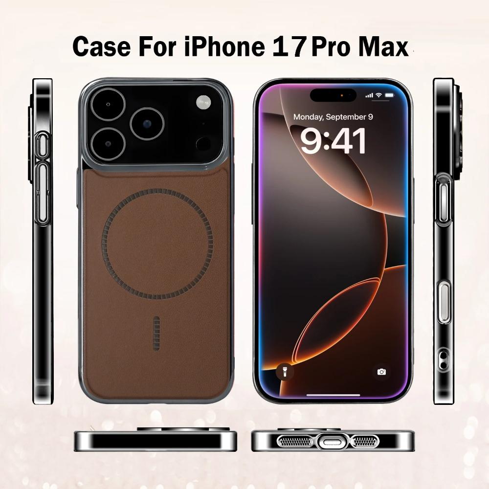 Luxury Electroplated Leather Magnetic Phone Case for 17 16 15 14 13 12 Pro Max Plus 17 Air Wireless Charging Cover