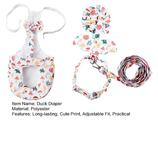 Duck Diaper with Leash Mushroom And Leaf Print Poultry Diaper Adjustable Farm Pet Diaper with Bow Knot for Goose Chicken Duck