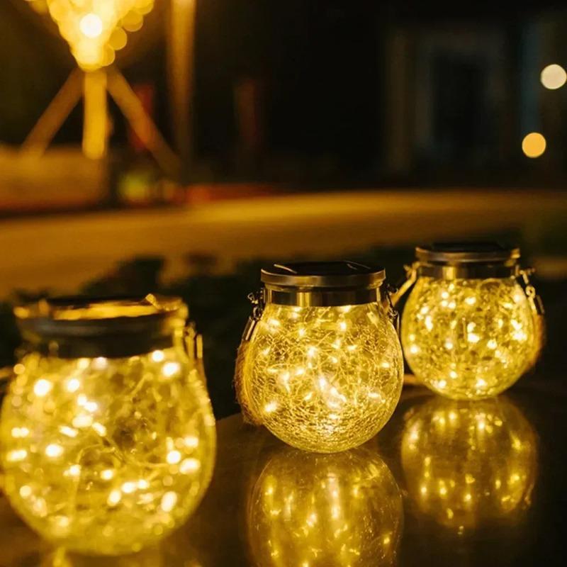 Solar Light Outdoor Garden Decorations Outdoors Cracked Glass Ball Hanging Lantern Waterproof LED Lamp for Patio Yard Decor