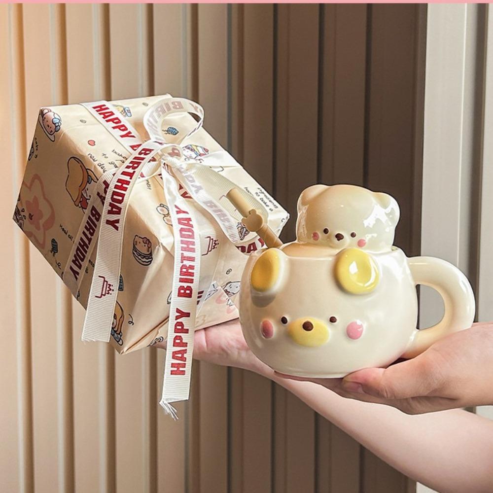 Cream Bear Cup Girls High-value Ceramic Mug with Lid Household Drinking Cup Birthday Gift Souvenir