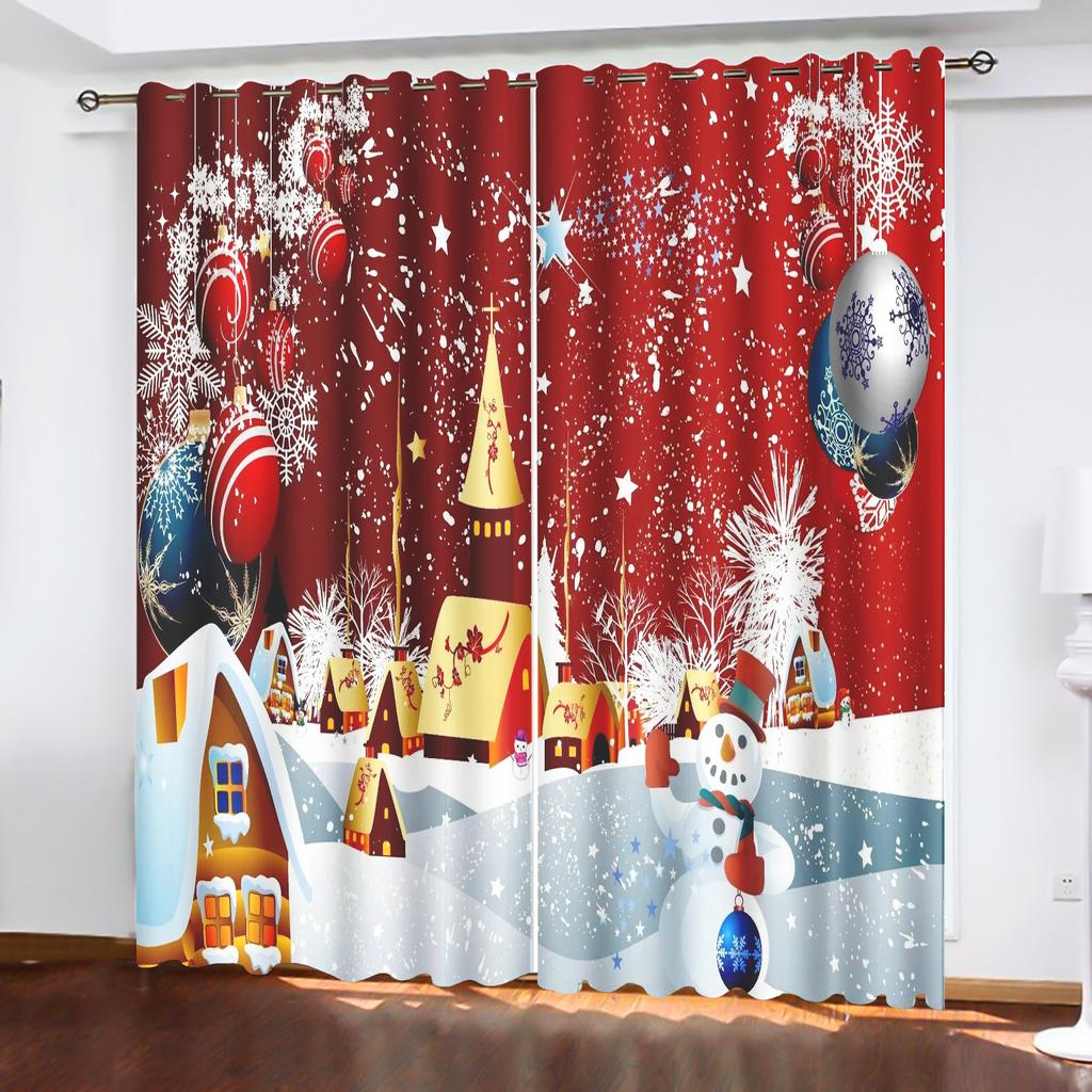 Christmas Santa Claus Suitable Home Decor Living Room Bedroom Blackout Curtains  Balcony Screen Cartoon Cute Perforated