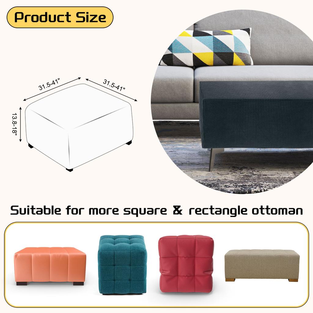 3 Sizes Square Ottoman Cover S/M/L Stretch Ottoman Slipcovers Elastic Foot Stool Foot Rest Protector for Living Room Bedroom