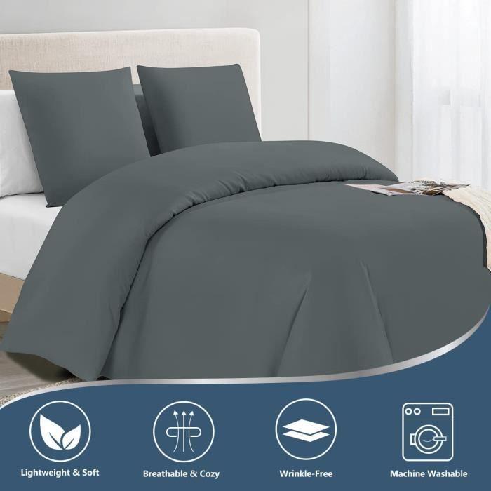 Housse de Couette 140x200 cm avec 1 Taie d'oreiller 65x65 cm Gris