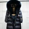 Giacca Invernale con Cappuccio e Collo in Pelliccia di Volpe e Procione da Donna Spessa Calda Piumino d'Anatra Lunga Streetwear Capispalla Staccabile