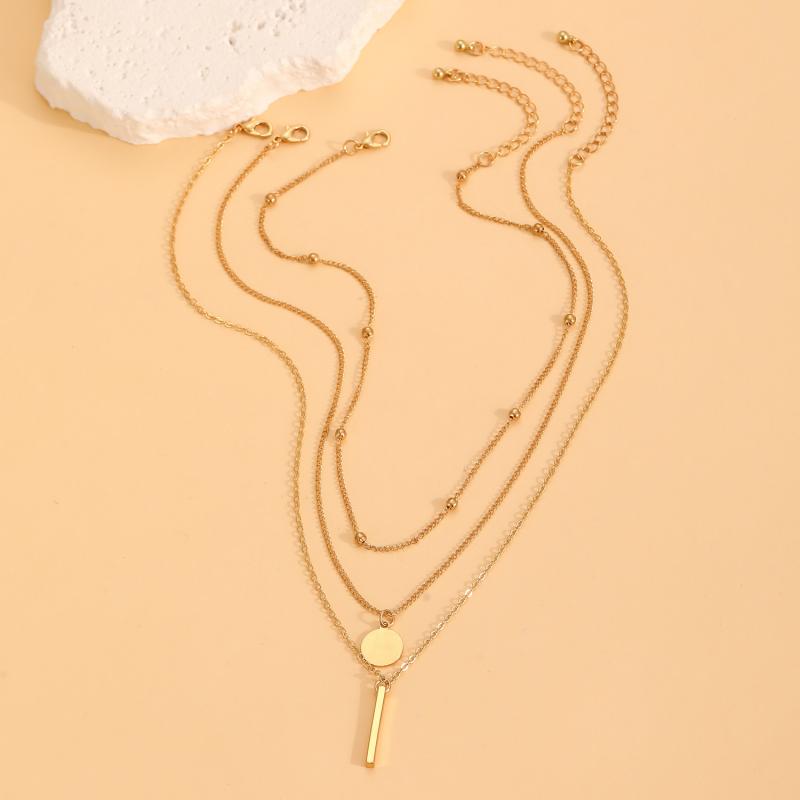 Boho Gold Color Multi-Layer Round Piece Long Necklace for Women Vintage Geometric Metal Round Bead Tassel Necklace Jewelry Gifts