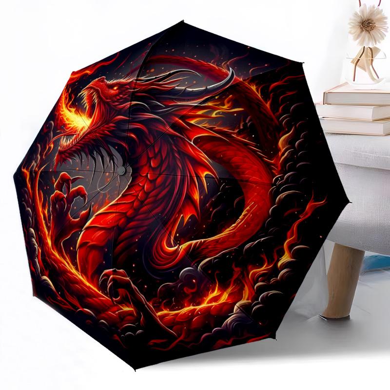 Ethereal Dragon Moonlit Sky Outdoor Automatic Umbrella Sturdy 8 Rib Durable Plastic Iron Outdoor Daily Use Outdoor Accessory Perfect Gift Friends